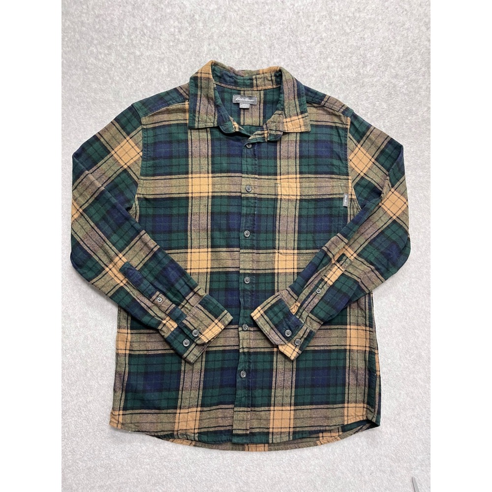Eddie Bauer Mens Medium Green Plaid Long Sleeve Cotton Flannel Button Down Shirt